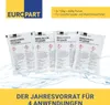Four packets of machine cleaner are shown floating on water, with text overlays providing product information. Produktbild-Vorschau