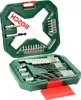 A Bosch bit set is displayed in its open green case, with various drill bits and screwdriver bits neatly organized within. Produktbild-Vorschau