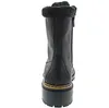 A back view of a black boot with fur trim. Voir les images du produit