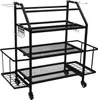 A black metal multi-tiered rack with shelves and baskets, designed for storing weights. Podgląd zdjęcia produktu