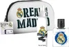 A gift set containing a cosmetic bag, a body spray, and an Eau de Toilette, all branded with the Real Madrid logo. Produktbild-Vorschau