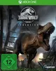 The cover art for the video game Jurassic World Evolution, featuring a Tyrannosaurus Rex in a jungle environment. Produktbild-Vorschau