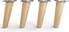 Four wooden furniture legs with silver mounting plates, arranged in a row against a white background. Produktbild-Vorschau