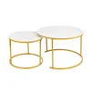 Couchtisch Rund aus Holz,Satztisch 2er Set,Imitation Marble Produktbild-Vorschau 3