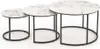 A set of three nesting tables with white marble-look tops and black metal frames, displayed on a white background. Produktbild-Vorschau