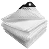 A stack of folded white tarps with reinforced corners and grommets. Anteprima dell’immagine prodotto