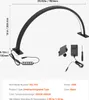 A black desk lamp with its accessories and dimensions displayed. Produktbild-Vorschau