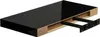 A cutaway view of a black, high-gloss floating shelf with its internal mounting bracket visible. Náhled obrázku produktu