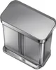 A top-down view of a silver, dual-compartment trash can with a brushed stainless steel finish. Podgląd zdjęcia produktu
