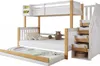 A bunk bed with a pull-out trundle bed and stairs with storage. Voir les images du produit