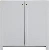 A front view of a white cabinet with two arched doors and gold knobs. Produktbild-Vorschau