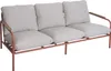 A three-seater outdoor sofa with beige cushions and a terracotta-colored metal frame. Podgląd zdjęcia produktu