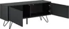 A black sideboard with two open doors and metal hairpin legs, shown against a white background. Podgląd zdjęcia produktu