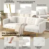 A white sofa with gold legs is shown with various close-up images highlighting its features. Náhled obrázku produktu