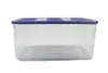 A clear plastic food storage container with a blue lid, shown from the front against a white background. Produktbild-Vorschau