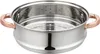 A stainless steel steamer pot with rose gold handles is shown against a white background. Voir les images du produit