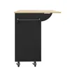 Side view of a black kitchen cart with a wooden countertop and a towel bar. Produktbild-Vorschau