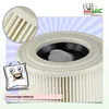 A close-up of a vacuum cleaner filter with a magnified view of its material and a cartoon character. Produktbild-Vorschau