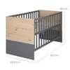 A baby crib with dimensions indicated by dashed lines and measurements. Produktbild-Vorschau