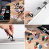 A collage of images showing a poker set, including chips, cards, dice, and the aluminum case. Podgląd zdjęcia produktu