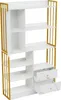 A white and gold bookshelf with multiple shelves and two drawers. Podgląd zdjęcia produktu