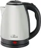 A studio shot of a stainless steel electric kettle.