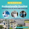 Marketing image showing a building and laboratory scenes, with text promoting professional quality. Produktbild-Vorschau