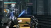 A video game character in a futuristic suit holding a glowing blue sword, facing a robotic enemy. Produktbild-Vorschau