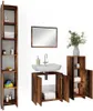 A bathroom vanity set with a sink, mirror, and storage cabinets, displayed against a white background. Produktbild-Vorschau