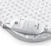 A close-up view of a white electric heating pad with a gray trim and a white control unit. Produktbild-Vorschau