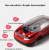 Rotes Spielzeugauto mit transparenter Abdeckung, schwarzem Lenkrad und Feature-Hinweisen für zwei Geschwindigkeiten, Sound- und Lichtmusik, Simulationslenkrad und strahlungsfreiem Bildschirm Anteprima dell’immagine prodotto