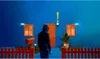 A person in a hooded jacket stands in front of a blue wall with an orange door and window, resembling a stylized house. Produktbild-Vorschau