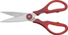 A pair of kitchen scissors with red handles against a white background. Produktbild-Vorschau
