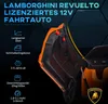 Close-up of an orange ride-on car door, with feature descriptions and the Lamborghini logo. Produktbild-Vorschau