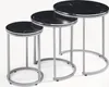 Three nesting tables with black marble-effect tops and gray metal frames are arranged in a stepped formation against a white background. Anteprima dell’immagine prodotto