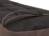 A close-up view of a brown cushion with black fabric and brown straps. Náhled obrázku produktu