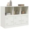 A white sideboard with three open shelves on top and three cabinet doors below, decorated with vases and books. Produktbild-Vorschau