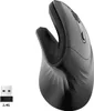 A black ergonomic vertical mouse and a USB receiver are shown against a white background. Produktbild-Vorschau
