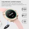 A smartwatch with its charging cable, with marketing text and feature callouts. Produktbild-Vorschau