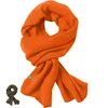 A bright orange scarf is displayed prominently, with a smaller, darker olive scarf shown in the lower-left corner. Produktbild-Vorschau