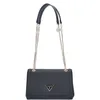 A black Guess handbag with a silver chain strap and a silver Guess logo on the front. Produktbild-Vorschau