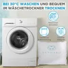 A washing machine and a pillow are shown next to icons indicating washing and drying instructions. Produktbild-Vorschau