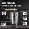A stainless steel fermentation tank with various features highlighted by callout boxes and text. Náhľad obrázku produktu