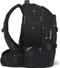 Side view of a black backpack with a white graphic pattern. Voir les images du produit
