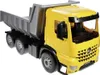 A yellow toy dump truck with a gray dump bed, shown from a three-quarter angle against a white background. Anteprima dell’immagine prodotto