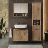 A modern bathroom with wooden vanity, sink, and tall cabinet. Náhled obrázku produktu