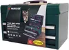 A green tool case with a label showing a tool set and a cordless screwdriver. Produktbild-Vorschau