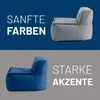 A split image showing two beanbag chairs, one in gray and one in blue, with German text overlays. Náhled obrázku produktu