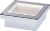 A square, recessed outdoor light fixture with a brushed metal frame and a textured glass cover. Produktbild-Vorschau