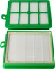 Two green vacuum cleaner filters are shown against a white background. The top filter has a grid-like structure, and the bottom filter has a sealing gasket around the edge. Produktbild-Vorschau